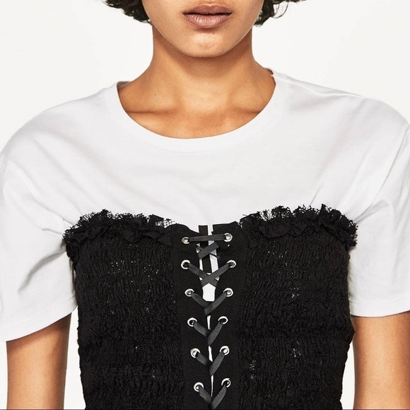 Zara Corset Lace Up Bodice Tube Top in Black L - Picture 2 of 9